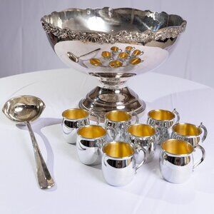 F.B. Rogers Silverplate Punch Bowl With Cups and Ladle